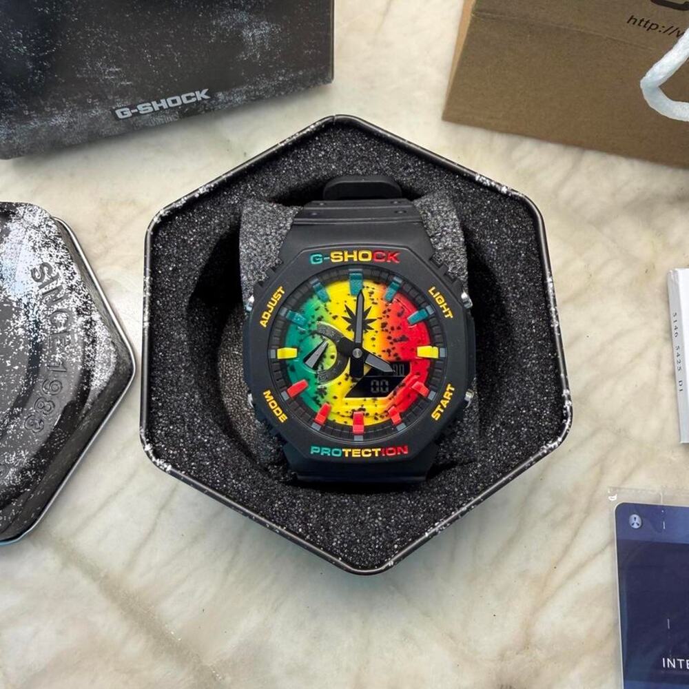 Red, Yellow, & Green Custom Men's Adjustable Watch